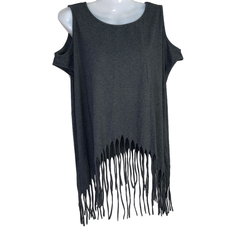Comptior Des Cotonniers cold shoulder fringed tee gray small